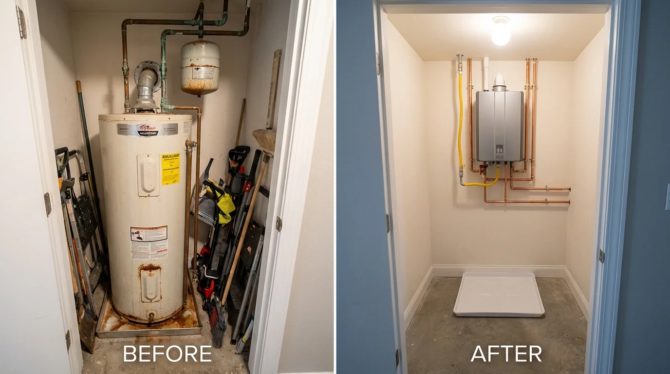 Tank water heater versus wall-mounted tankless unit comparison for Richgrove, CA homeowners
